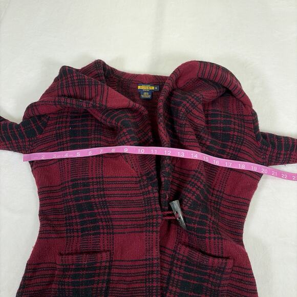 Ralph Lauren Rugby Shawl Collar Cardigan Jacket 2000s Maroon & Black Small Chrty - Picture 9 of 13